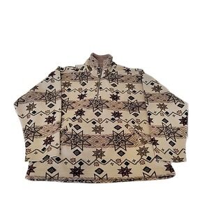 Brooks Brothers 1818 Sweater Mens  CREAM‎  Long Sleeve Mock Neck 1/4 Zip PATTERN